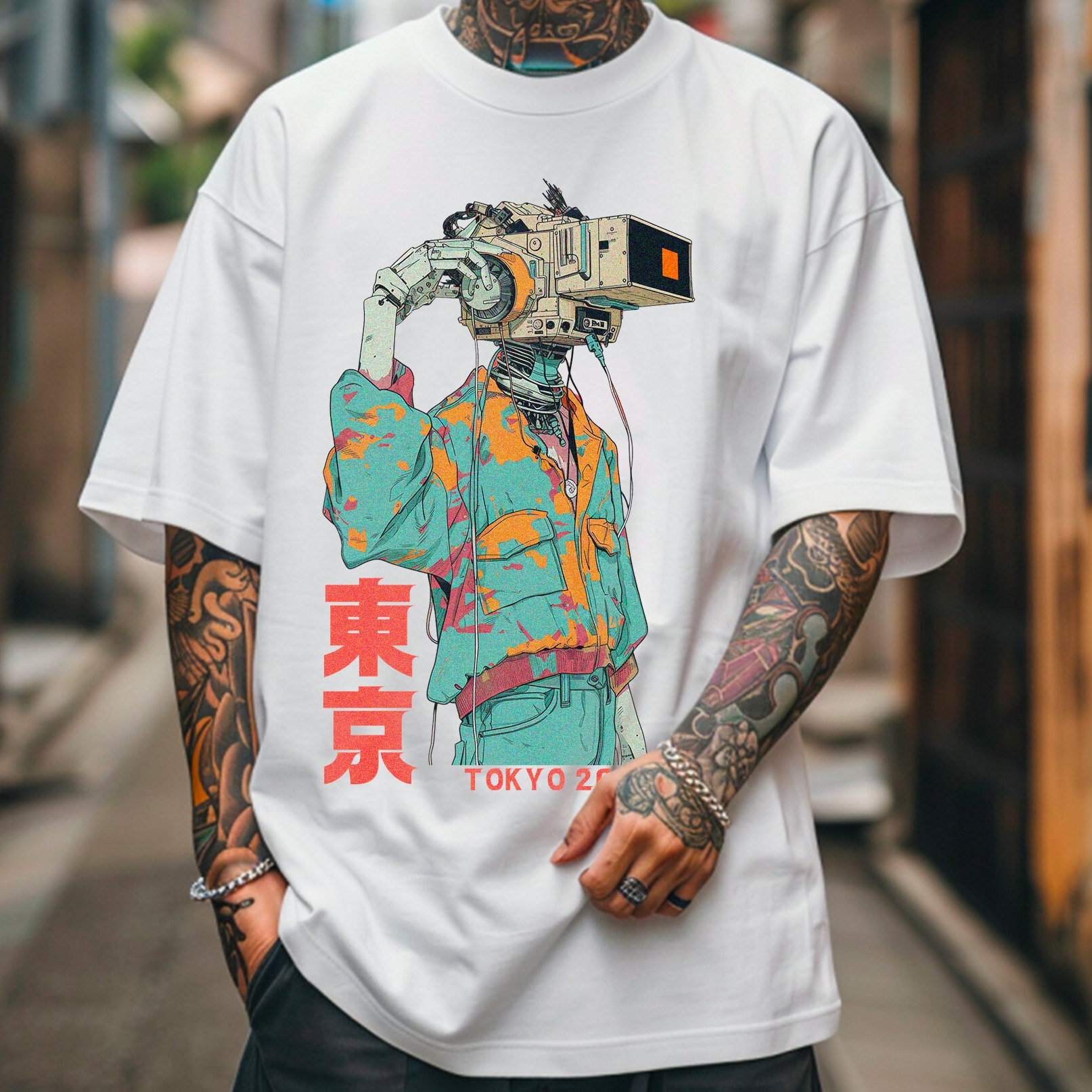 Tokyo Cyberpunk Oversized T-shirt - Japanese Neon Streetwear Tokyo Cyberpunk Oversized T-shirt - Japanese Neon Streetwear