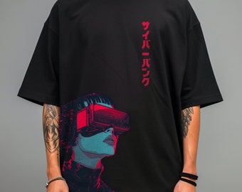 Oversized Cyberpunk T-shirt, Japanese Streetwear shirt, Trendy Vaporwave tee
