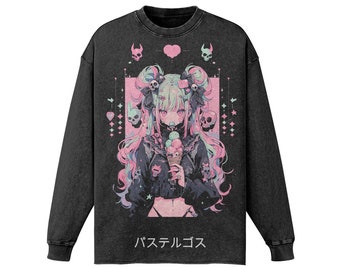 Pastel Goth Anime Oversized Tshirt, Harajuku Streetwear, Japanese Streetwear, Cute Tee, Fashion Gift For Her