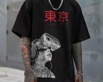 Oversized Cyberpunk Tshirt, Harajuku Streetwear Shirt, Japanese style tee, Tokyo Tshirt, Futuristic tshirt, Japan lover gift