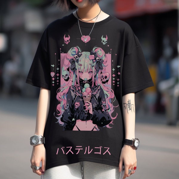 Pastel Goth Anime Oversized Tshirt, Harajuku Streetwear, Japanese Streetwear, Cute Tee, Fashion Gift For Her