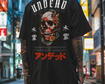 Japanese Oversized Streetwear T-Shirt, Harakuku Tee, Hip Hop Skull Shirt, Traditional japanese comfort shirt, oversize fit