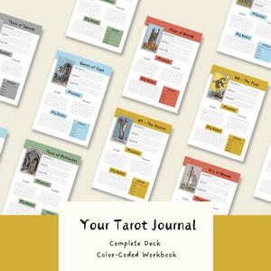 Libro de ejercicios de tarot colorido e imprimible que te ayudará a estudiar y aprender los significados de las 78 cartas