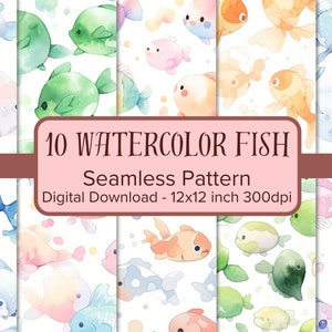 Papel digital de peixe aquarela, padrão bonito sem costura, papel digital de peixe aquarela, álbum de recortes ou tecido, uso comercial