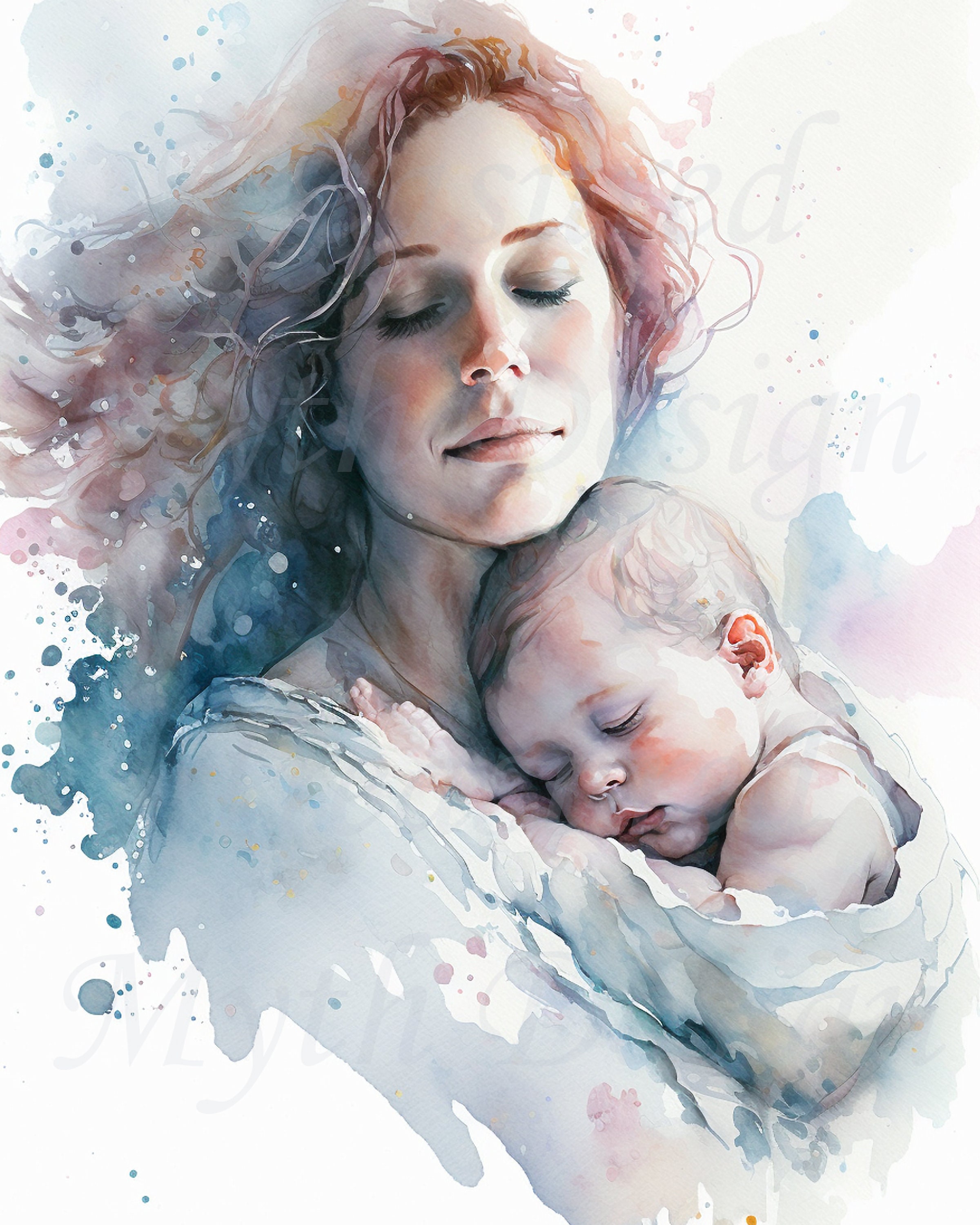 Beautiful Mother and Child Watercolor Digital Art, Digital Download ...