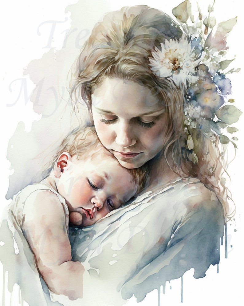 Beautiful Mother and Child Watercolor Digital Art, Digital Download ...