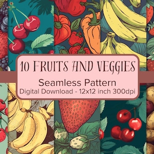 Fruits and Veggies Digital Paper, Beautiful and Vibrant Seamless Pattern, Farming Digital Pattern, Scrapbook or Fabric, Commercial Use