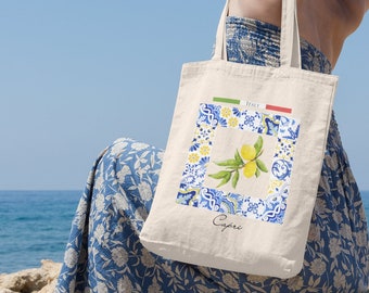 Sicilian Lemon Cotton Canvas Tote Bag , Capri Italy