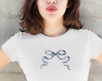 Balletcore Bogen Kokette Ästhetische Baumwolle T-Shirt, Fliege T-Shirt, Band