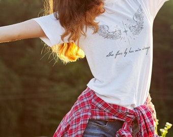 Angel Wings Cotton Tee, Fairycore, Angelcore, Coquette Esthetische T-shirt