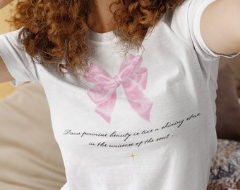 Cute Bow Aesthetic Women's Midweight Cotton Tee With Feminine Beauty Quote, Cottagecore, Angelcore T Shirt