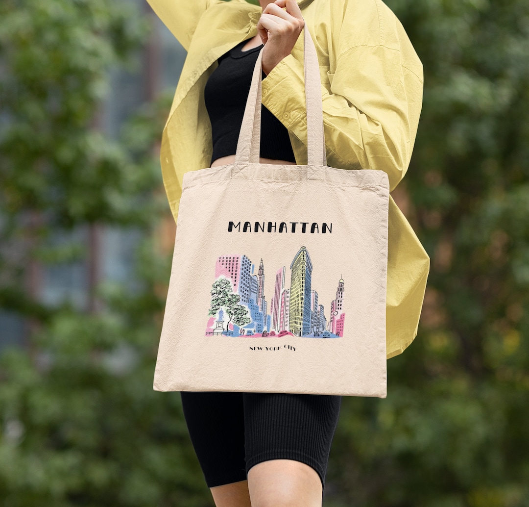 Manhattan New York City Cotton Canvas Tote Bag NYC Cityscape Graphic Design Etsy