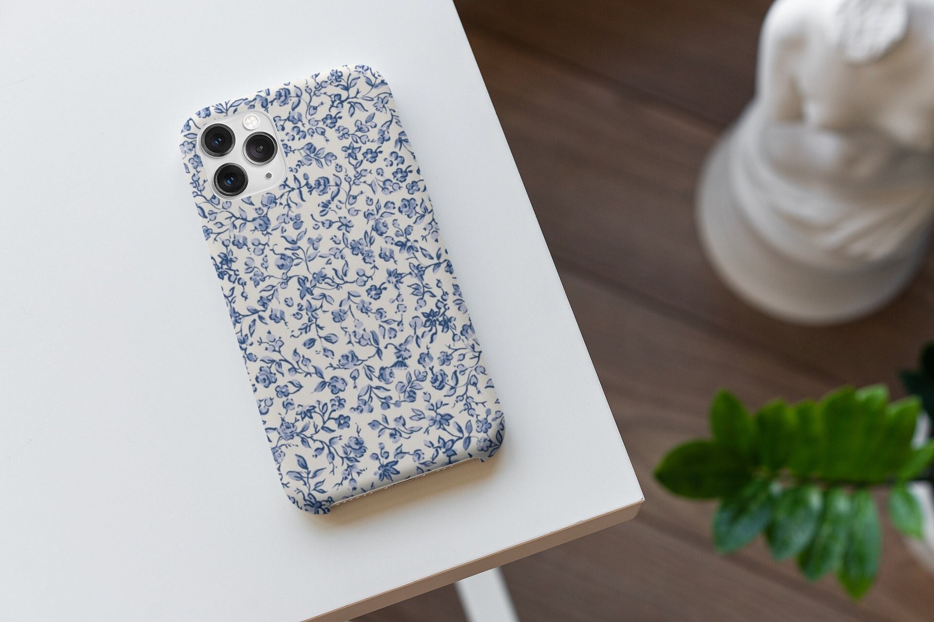 Phone Case - Soft Blue Toile with Chinoiserie Monogram –