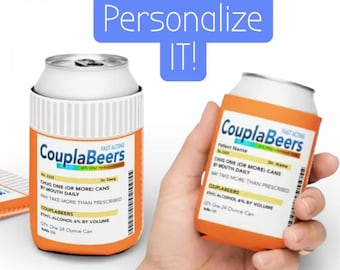 Funda enfriadora de latas CouplaBeers: Divertido enfriador de cerveza con receta médica