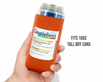 Funda enfriadora de latas CouplaBeers: Funda para lata grande de 473 ml (16 oz) con diseño divertido de cerveza con receta.