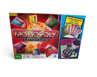 Juego de mesa Monopoly de banca electrónica, cajero automático completo y en funcionamiento (versión vintage).