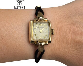 Reloj Longines vintage para mujer de los años 50, chapado en oro de 10 quilates, cuerda manual, estilo Art Déco.