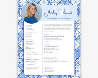 Plantilla de currículum y carta de presentación de la Hermandad Azul, plantilla de Canva editable con foto, paquete urgente