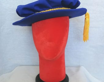Northumbria University doctoral bonnet, blue  PhD bonnet, custom made to fit your head.