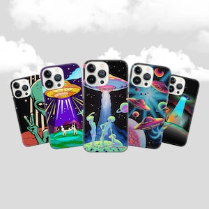 Alien Phone Case, Ufo Phone Cover  for iPhone 17 Pro Max, 16e, 15, 14, 12 & Samsung S25 Ultra, S24 FE, A56, Pixel 10 XL, 9a, 8