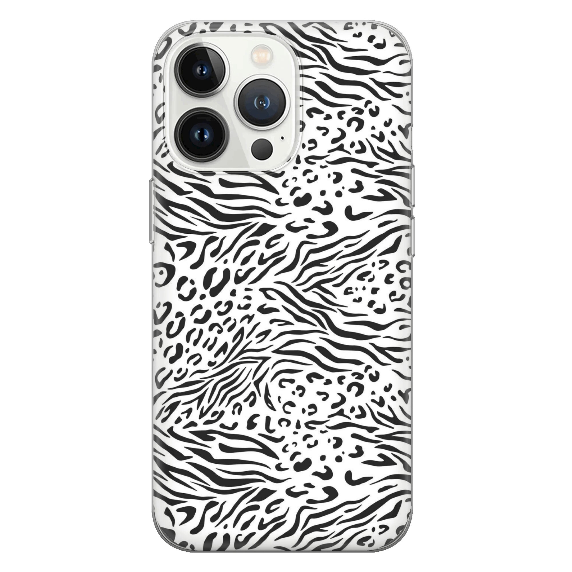 Animal Print Phone Case Black and White Cover Fit for iPhone 15 Pro Max