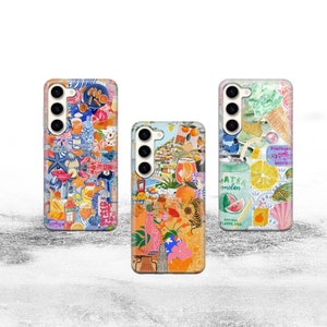 Custodia per telefono con collage estivo, copertina per iPhone 16 Pro Max, 15 Plus, 14, 13, 12, 11, XS e Samsung S25, S24, S23, A55, A54, Pixel 9 Pro, 8