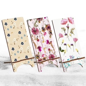 Flower Wood Phone Stand, Flowers Holder for iPhone 14 13 12 11 Pro Max, Samsung S23 S22 S21, Pixel 7A Pro 6A