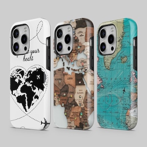 Weltkarte Handyhülle Travelling TOUGH Cover passend für iPhone 15 Pro Max, 14 Plus, 13, 12, 11, XR & Samsung S24, S23, A54, A53, Pixel 8 Pro, 7