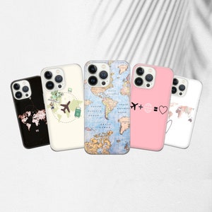 Weltkarte Handytasche Travel Print Cover passend für iPhone 16 Pro Max, 15 Plus, 14, 13, 12, 11, XS & Samsung S24, S23, A55, A54, Pixel 9 Pro, 8