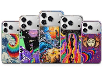 Trippy Psychedelic Phone Case Sun and Moon Cover for iPhone 17 Pro Max, 16e, 15, 14, 12 & Samsung S25 Ultra, S24 FE, A56, Pixel 10 XL, 9a, 8