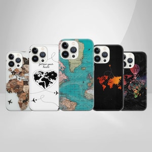 Atlas Handyhülle Weltkarte passend für iPhone 16 Pro Max, 15 Plus, 14, 13, 12, 11, XS & Samsung S24, S23, A55, A54, Pixel 9 Pro, 8
