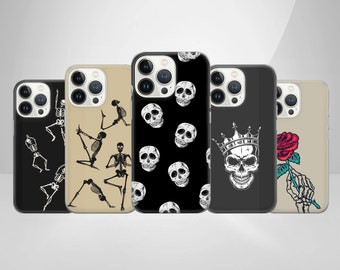 Skull Skeleton Phone Case Aesthetic Cover adapté pour iPhone 15 Pro Max, 14 Plus, 13, 12, 11, XR, XS et Samsung S23, S22, A54, A53, Pixel 8, 7.