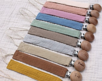 Personalized pacifier chain with name | Muslin | Pacifier strap | Wooden clips | Baby | Pacifier | Gift | Birth | Baby shower