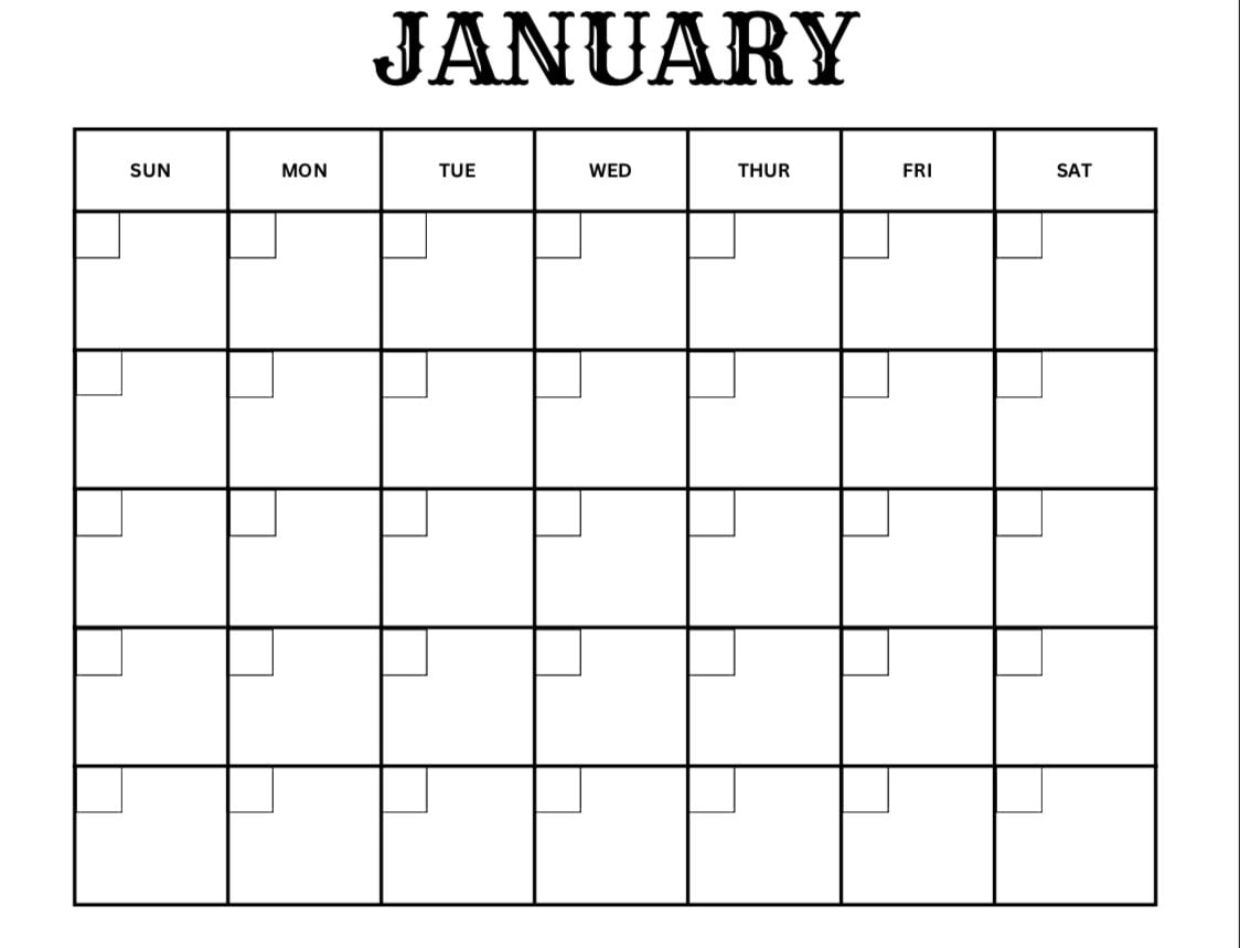 Blank Monthly Calendar, Printable Calendar, Sunday Start, Monday Start ...
