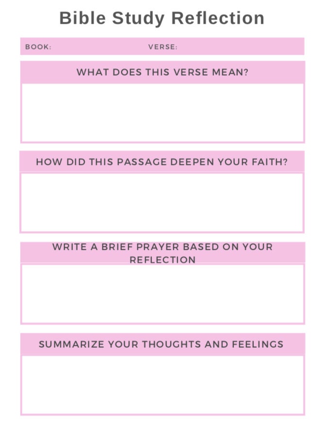 Bible Study Reflection Sheet Bible Study Printable Printable Template ...