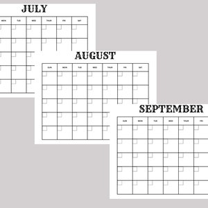 Blank Monthly Calendar, Printable Calendar, Sunday Start, Monday Start ...