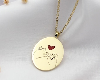 Hand-Engraved Personalized Pinky Promise Necklace, Gold-Plated Silver Friendship Pendant, Meaningful Jewelry