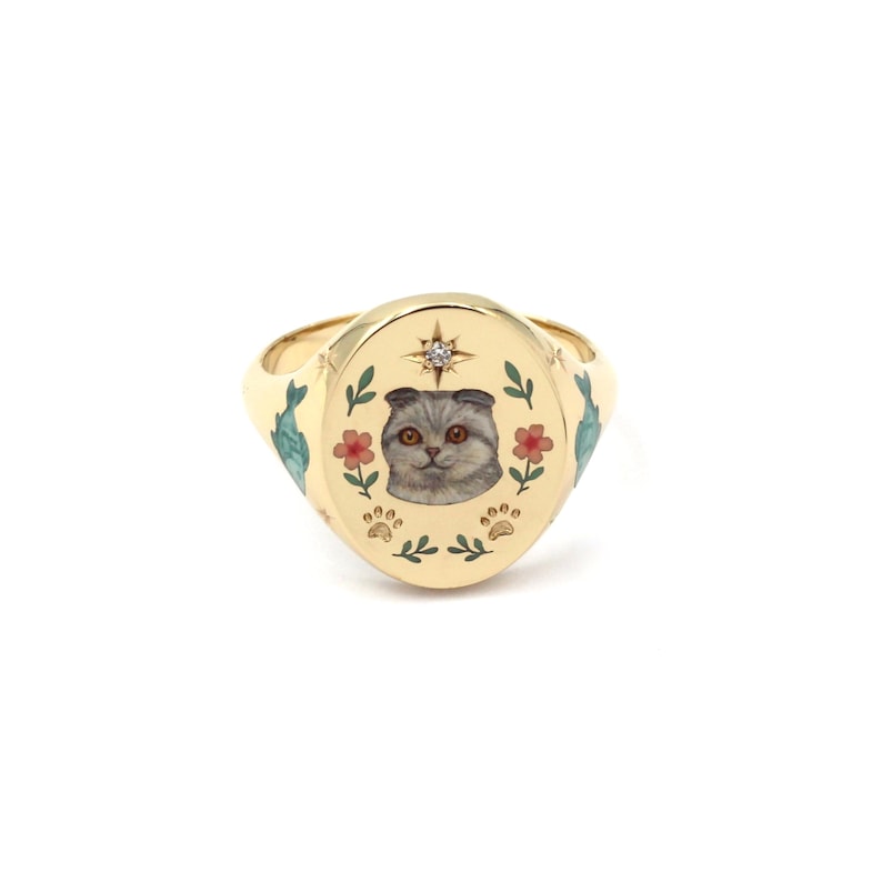 Custom Cat Portrait Ring, Pet Enamel Jewelry, Pet Loss, Pet Keepsake ...