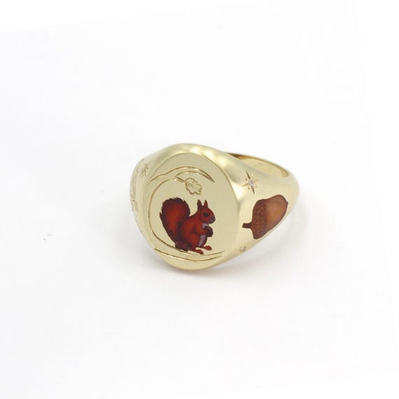 Custom Squirrel Ring: Hand-Painted Enamel Pet Memorial Jewelry