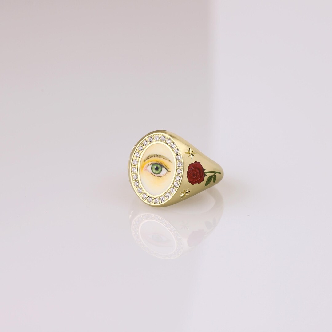 Angle Eye Rings Custom Eye Portrait Ring: Hand-painted Lover’s Eye Jewelry, Vintage ...