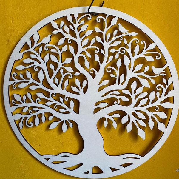 Baum des Lebens mit Vögeln Laser Cut-Gravur Vorlage svg, dxf, Ai Datei