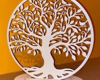 Tree Of Life Birds avec support Laser Cut-Engraving template svg, dxf, Ai file