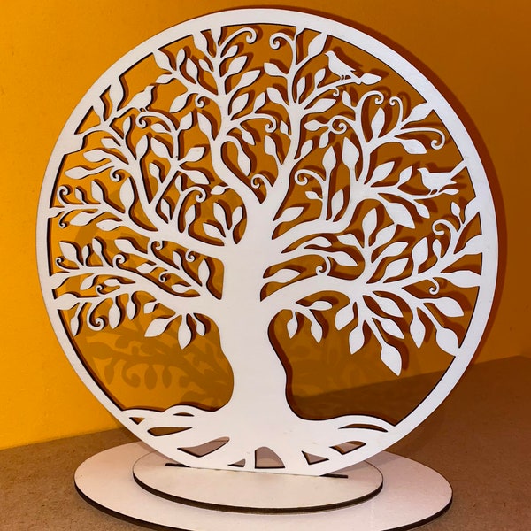 Tree Of Life Birds avec support Laser Cut-Engraving template svg, dxf, Ai file