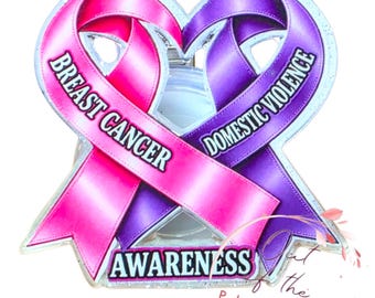 Portatarjetas de concienciación sobre el cáncer de mama y la violencia doméstica, portatarjetas de identificación con lazo rosa y morado, regalo para enfermeras, portatarjetas de apoyo a supervivientes
