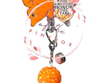 Portatarjetas retráctil para concienciación sobre el cáncer de riñón / Portatarjetas con mariposa y cinta naranja / Clip retráctil para identificación / Regalo para enfermeras / Regalo de apoyo para personas con cáncer