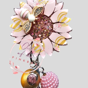 Rose gold sunflower badge reel,  retractable badge reel - badge reel - badge clip