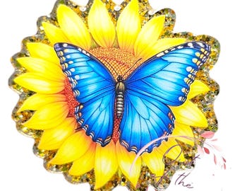 Girasol Mariposa Azul, 3D, Porta credencial