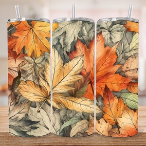 Fall Leaves 20 oz Skinny Tumbler Sublimation Design Digital Download PNG Instant DIGITAL ONLY, Fall Tumbler Wrap