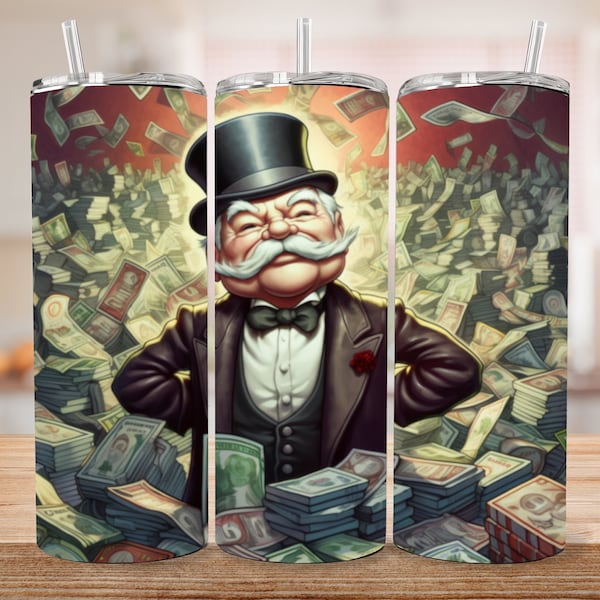 Mr.Monopoly 20 oz Skinny Tumbler Sublimation Design Digital Download PNG Instant DIGITAL ONLY, Monopoly Money Tumbler Wrap