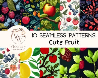 patrón sin costuras 10 patrones sin fisuras Descarga digital de fruta linda de alta resolución linda fruta colorida vibrante